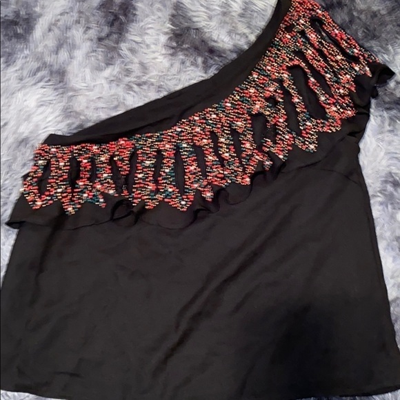 Anthro  beaded one shoulder sleeve blouse - Picture 4 of 16
